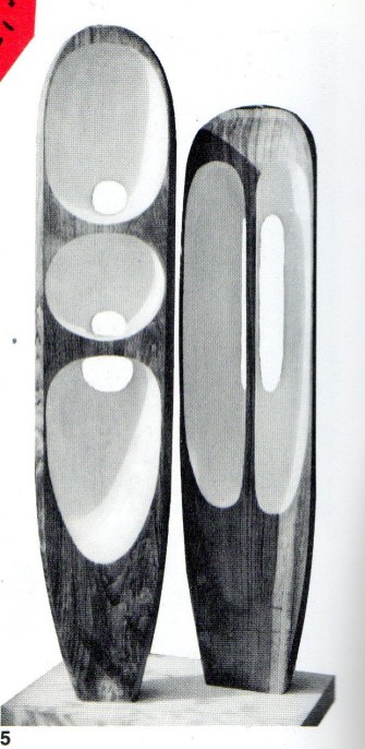 Barbara Hepworth (1903-75): Two Figures (Menhirs).Teakwood. 1954-5. Formerly collection of the artist. p300